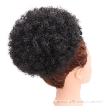Vigorous Synthetic Afro Puff Drawstring Ponytail Short Kinky Curly Hair Bun Extension Donut Chignon Hair Pieces Four Clips